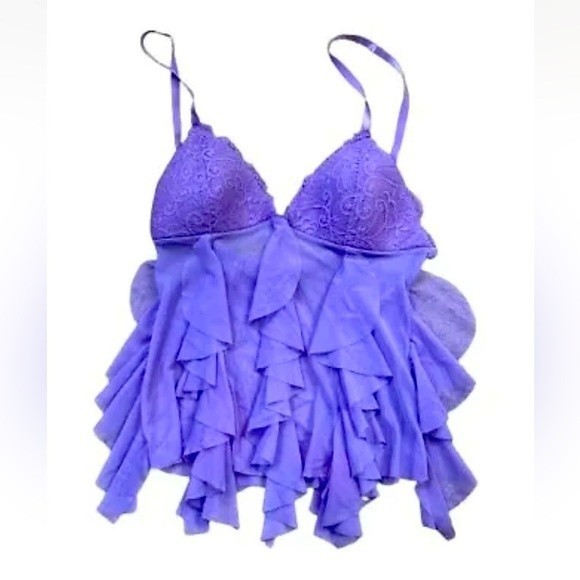 VICTORIA'S SECRET Mesh Lace  Ruffle Lilac Purple Negligee Women's Sz Small - Picture 1 of 9